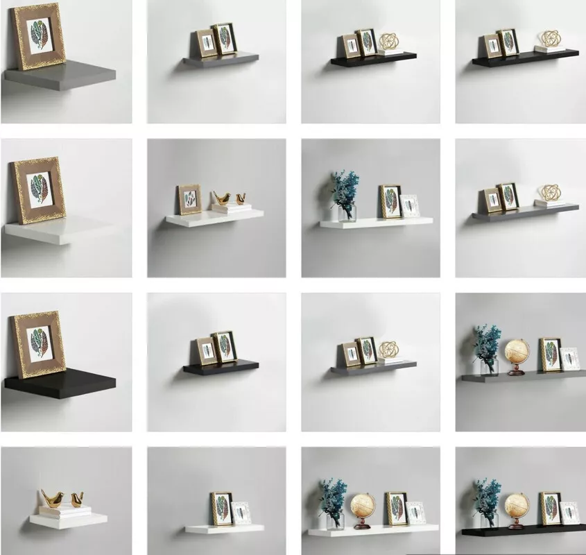 High Gloss Floating Wall Mounted Shelf Shelves Bedroom Living Room Furniture