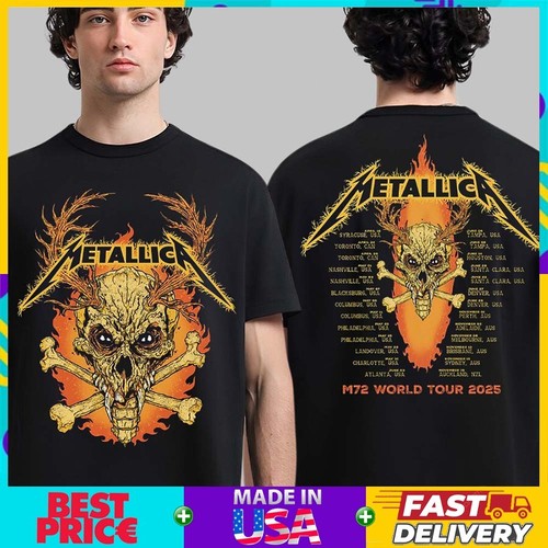 SALE! Metallica M72 World Tour 2025 Flame Skull Tour Dates Unisex T-Shirt Gift - Picture 4 of 5