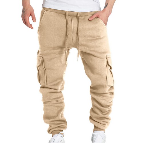 Men's Multi Pocket Solid Color Cargo Pants Sweatpants Drawstring Sports Trousers - Bild 19 von 19