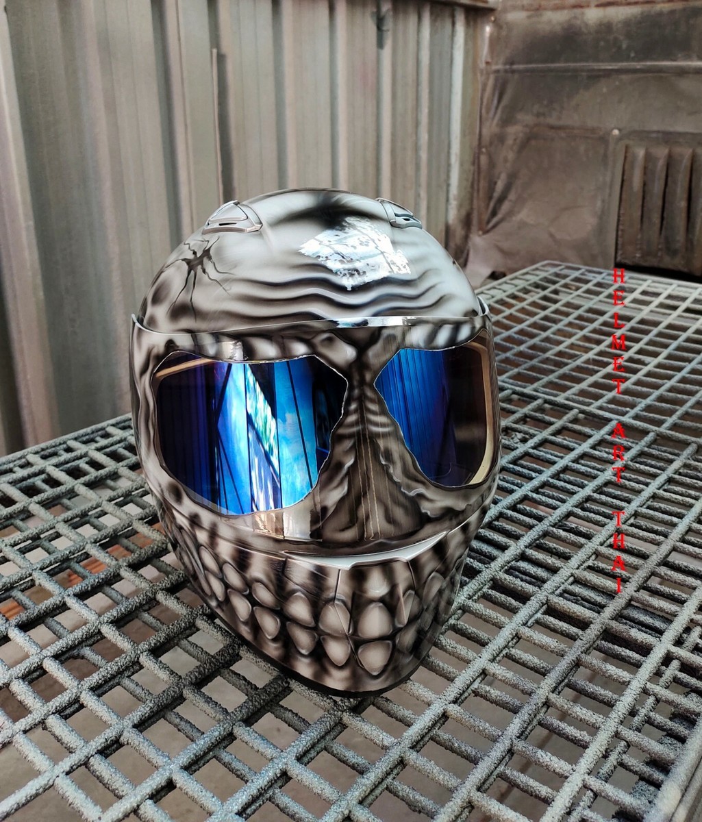 airbrushed motorcycle helmets for sale uk Hand Painted Panda Skull Pirate Retro Motorcycle Helmet main image 0