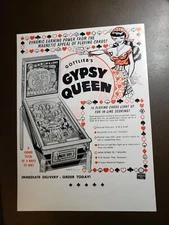 1955 Gottlieb GYPSY QUEEN (Woodrail) Original Pinball Flyer