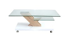 Couchtisch weiß Hochglanz Glastisch design Wohnzimmertisch Rollen rollbar modern