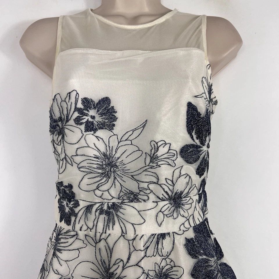 Vestido Gabby Skye Mujer Talla 2 Hasta la Rodilla Sin Mangas Línea A Formal Blanco Floral Foto 2 de 4