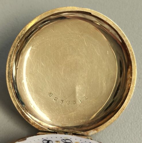 ANTICO OROLOGIO TASCA Hampden ORO 14k Gold Filled HUNTER POCKET WATCH taschino - Foto 7 di 21