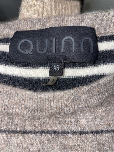 Quinn 100% Cashmere Soft Sweater Crew Brown / Cream / Black Strip Size XS - Picture 6 of 7