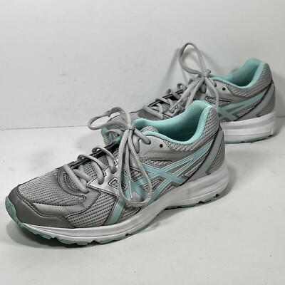ASICS Womens Sz 6.5 Jolt D Grey Aqua White Athletic Running Shoes T7K9N Sneakers