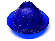 Antique US GLASS Covered Butter Dish DELAWARE Cobalt Blue EAPG - Circa 1899