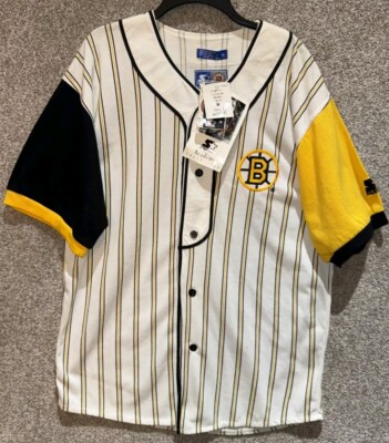 Vintage 90s Starter Boston Bruins Striped Button Baseball Jersey Size Medium NWT