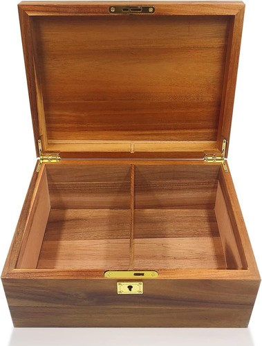 Wood Box Large Decorative Wooden Storage Box with Hinged Lid and Locking Key Pre - Picture 2 of 8
