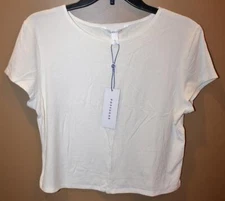 NWT Popsugar Woman's Stretch Cream Ribbed Crop Top Sz Large