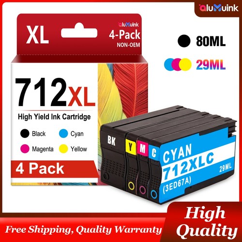 712XL 4-Pack Ink (80ml Black, 29ml Color) for HP DesignJet Studio 24-in