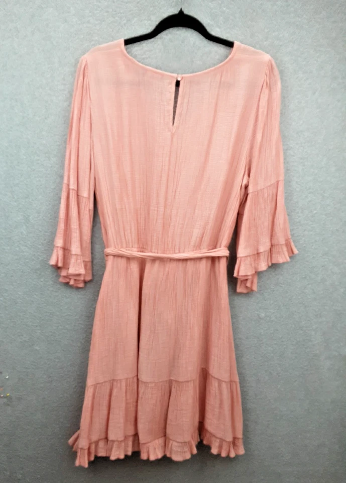 Dotti Size 16 Peachy Pink Ruffled Sleeve And Hem Relaxed Look Fabric Dress - image 2 of 4