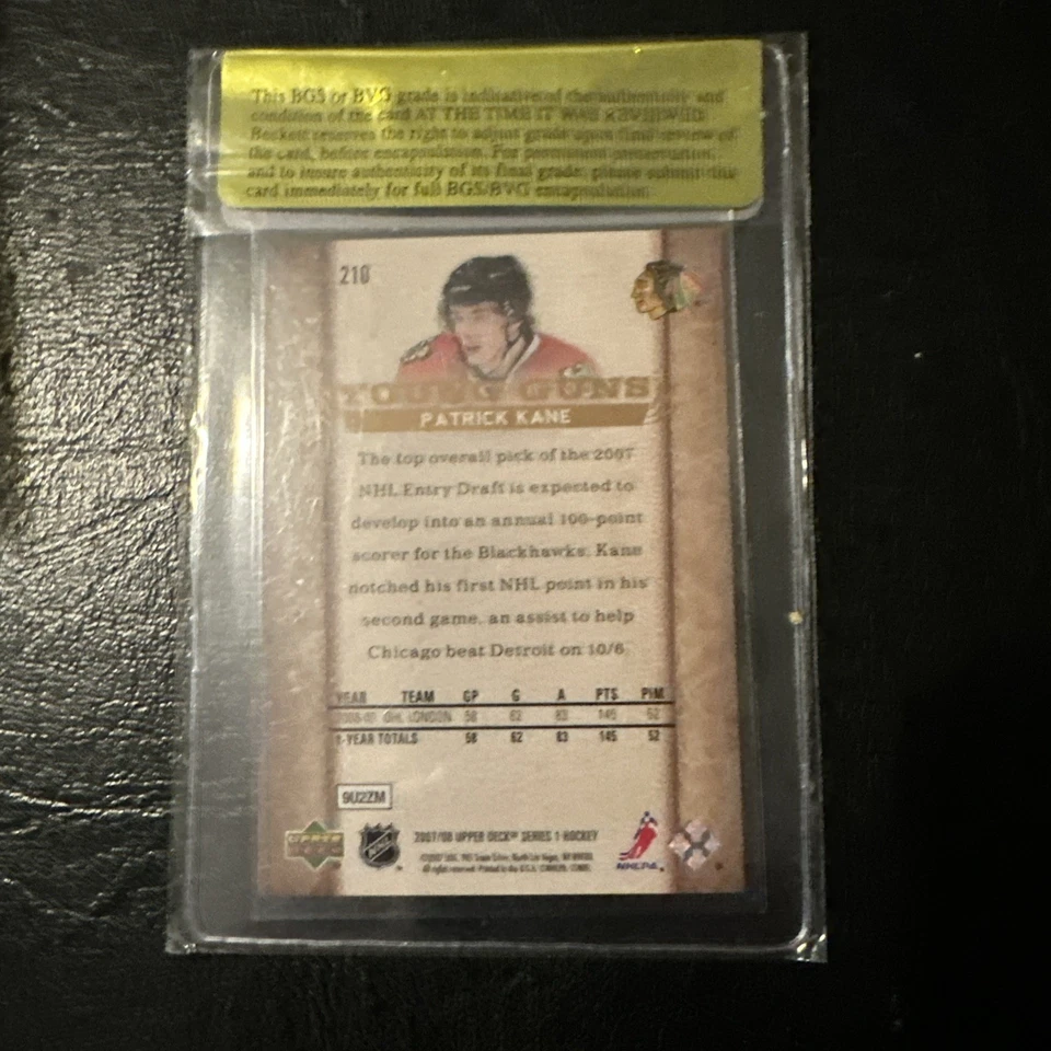2007-08 Upper Deck YOUNG GUNS #210 Patrick KANE BGS 9.5 Rookie RC! - Image 2 of 2