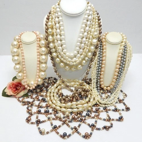 VINTAGE TO NOW FAUX PEARL BEAD COSTUME JEWELRY NECKLACE LOT