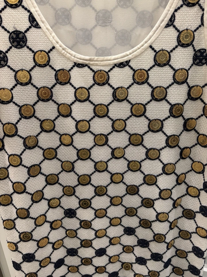 Vestido sin mangas Tory Burch con logotipo adornado con monedas de encaje sin cinturón talla 8 Foto 3 de 4