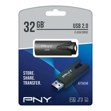 NEW PNY USB 2.0 Flash Drive, 32GB, ATTACHE, Store, transfer and share files, 1pk