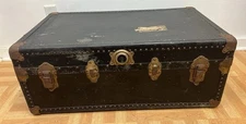 Vintage BLACK STORAGE TRUNK tray chest box case coffee table luggage foot locker