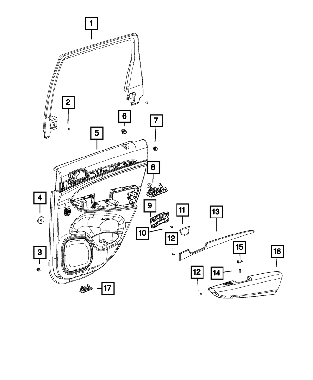 Genuine Mopar Rear Door Trim Panel Assembly Right 5LL783XLAD