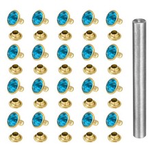 120pcs Crystal Rivets 8mm Rhinestone Stud with Installation Tool, Gold Blue