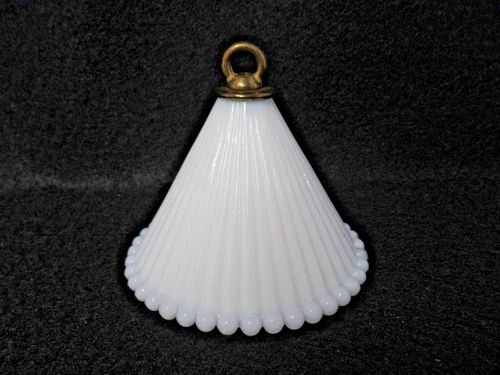 WHITE RIBBED & BEADED MILK GLASS SMOKE BELL FOR HANGING OIL LAMP