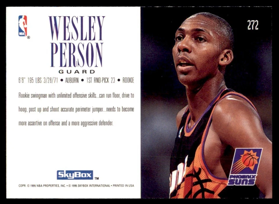 1994-95 SkyBox Premium #272 Wesley Person RC Suns - Image 2 of 2