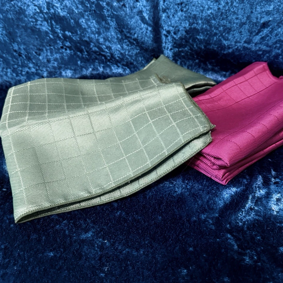 (8) Holiday Napkins - 4 Red/4 Green - Muted Tones 16” x 16” Square Grid Shiny - Image 3 of 4