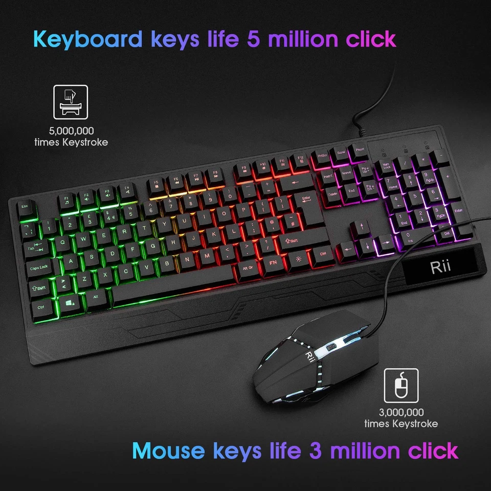 Rii Gaming Keyboard and Mouse,RGB Light Up Keyboard and Mouse Set for PS4,Xbox - Image 2 of 4