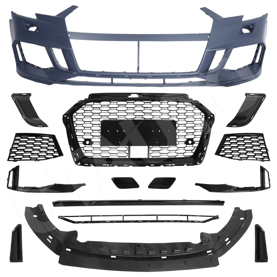 Front Bumper Cover w/Grille ACC Facelift Set To RS3 Style For 2017-2020 Audi A3 Foto 4 de 4