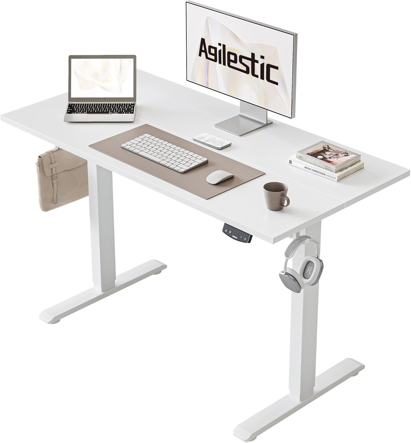 FEZIBO Electric Height Adjustable Standing Desk, 100x60cm, with Double Drawers and Storage Shelf, Rustic Brown 31 Electric Standing Desk 100x60cm Height Adjustable Sit Stand Desk White