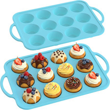 2Pack Silicone Muffin Pan for Baking with Metal Reinforced Frame, 12 Cup Regu...