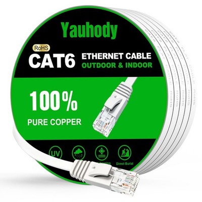 Yauhody CAT 6 Ethernet Kabel 10m, Reinkupfer High Speed Solid White 