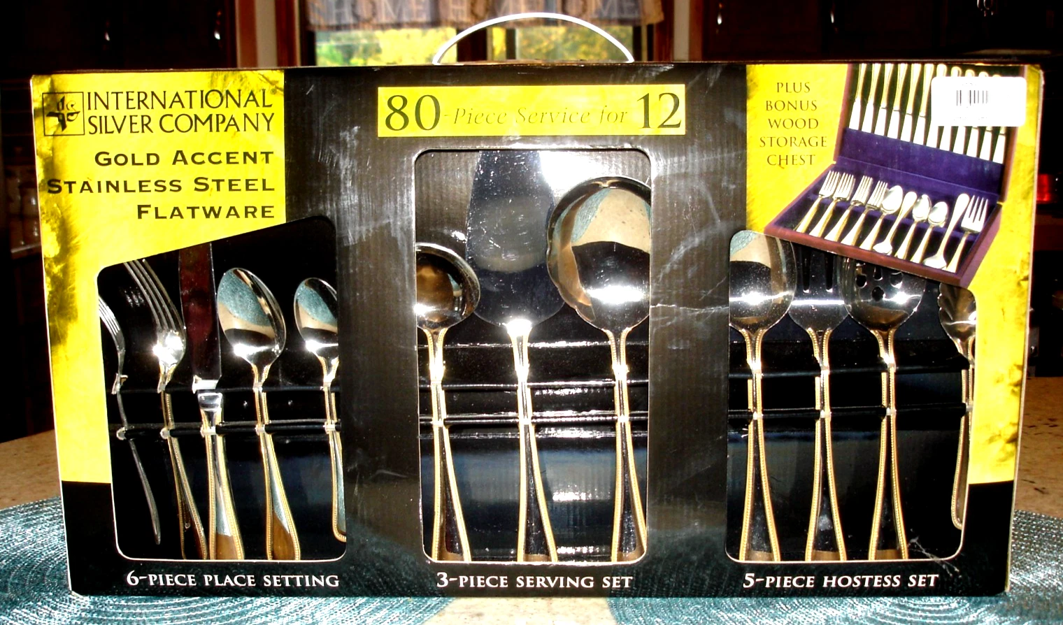 International Gold Accent Pearl 80 Piece Stainless Flatware Set for 12 w/ Chest
