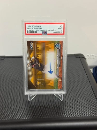2024 Bowman Chrome Scouts Top 100 Jackson Merrill Gold Refractor Auto /50 PSA 9
