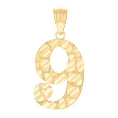 10Kt Gelbgold Unisex Zahl 9 Nugget Charm Anhänger