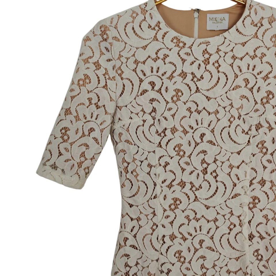 Misha Collection Rosie Lace Overlay Sheath Dress Size Small Ivory & Nude Stretch - Image 3 of 4