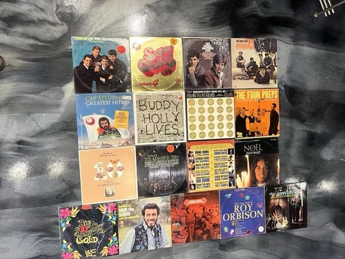 Lot of 16 Vintage Vinyl Records LPs Elvis, Buddy Holly, Roy Orbison, Rock/Folk