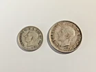 1947 Maple Leaf Canada 10¢ & 25¢ George VI Silver Coins Pair Lot