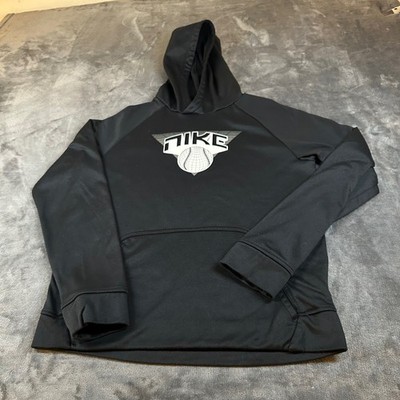 Nike Baseball Hoodie Pullover Sweatshirt Fleece Lined Black Youth