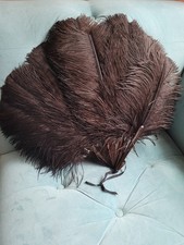 Antique Black Ostrich Feather Hand Fan w Faux Tortoise Shell Sticks Burlesque