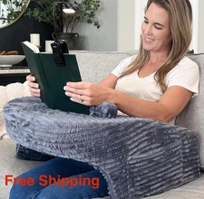 Reading Pillow for Gaming, Lap Desk Pillow for Laptop, Arm Rest, Grey Plush