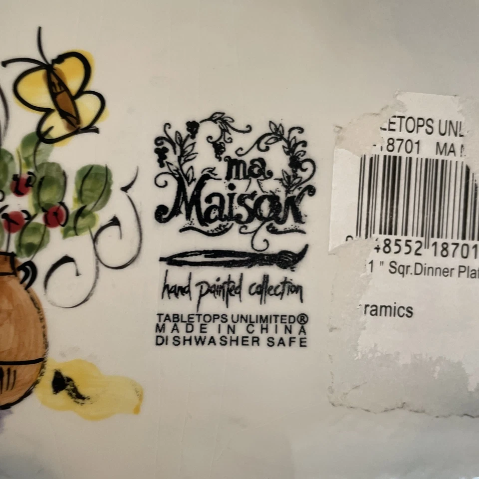 Ma Maison Dario Farrucci 11” Square Dinner Plate Hand Painted Collection - Image 3 of 4