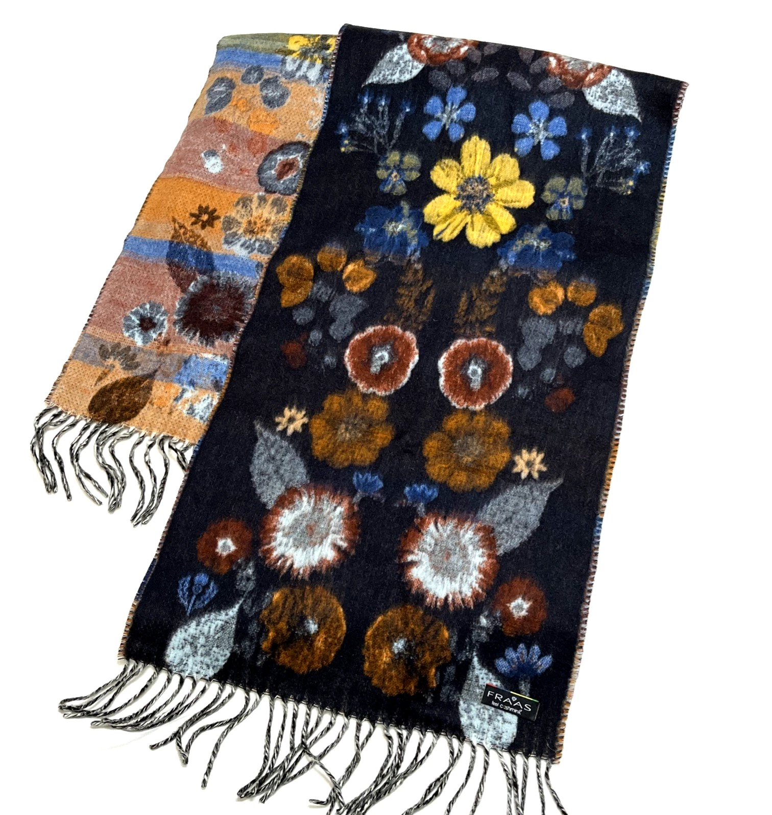 FRAAS Cashmink Scarf Made Germany Fringed Soft Cozy 72" X 19" Floral Multicolor
