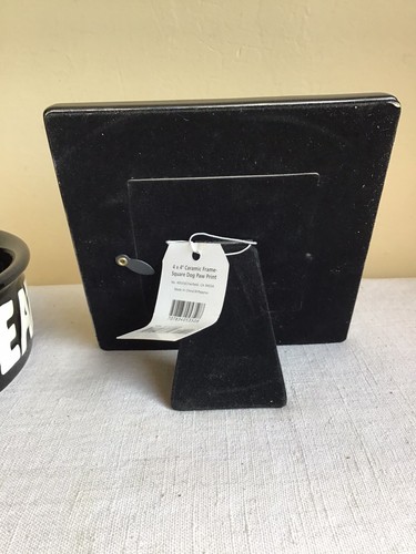 Brand New Papyrus Ceramic Black And White Dog Bowl With Charm And Frame Gift Set - Picture 5 of 9