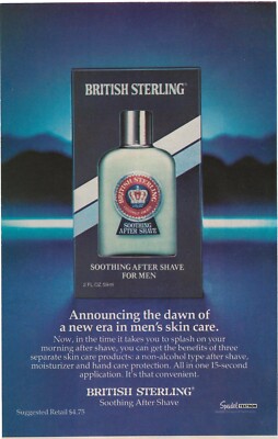 Vintage Print Ad British Sterling Soothing After Shave For Men - Feb 1983 5''x8''