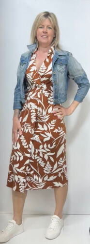 HOBBS Nadia Slvless Wrap Print Dress 1/2 Lined Side Zip Collar Knee (A123)RRP£89 - Picture 2 of 11