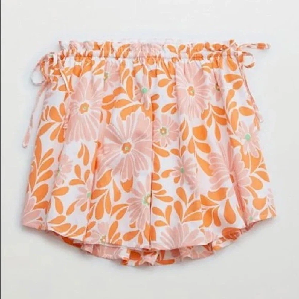 Aerie White Orange Side Ties Floral Mini Skirt Size S NWT eBay