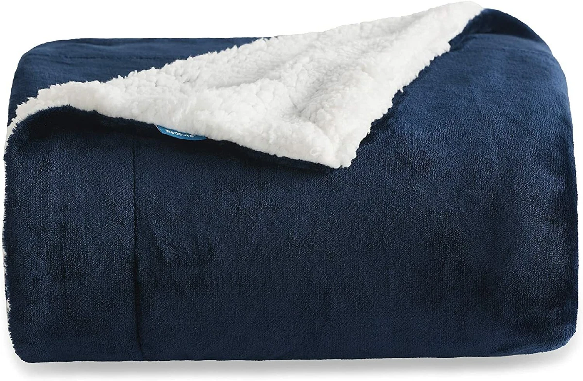 Sherpa Fleece Throw Blanket for Couch Navy Blue Thick Fuzzy Warm Soft  Blankets | eBay