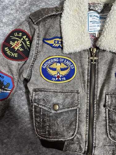 Flightline Bomber Jacket Boys Size 6 Army Patches Military Halloween Brown - Picture 7 of 20