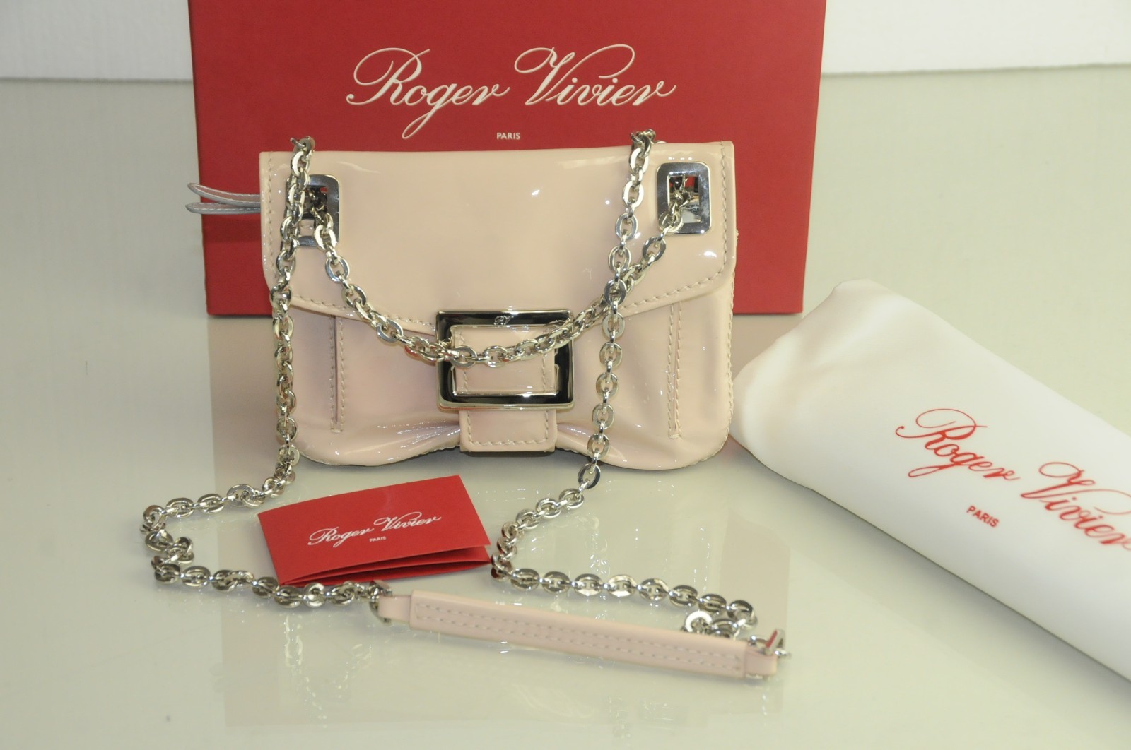 Nuevo Roger Vivier Metro Beige Rosa Nude Charol Bolsa Micro Restyling Cruzado