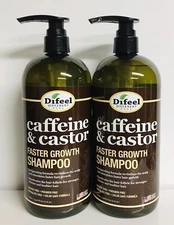 2 Bottles Difeel ~ Caffeine & Castor Faster Growth Shampoo 33.8 fl oz Each